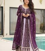 Wine faux georgette with zari & sequins embroidered work wedding gown