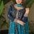 Teal faux georgette with zari & sequins embroidered work wedding gown
