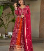 Ranipink faux georgette with zari & sequins embroidered work wedding gown