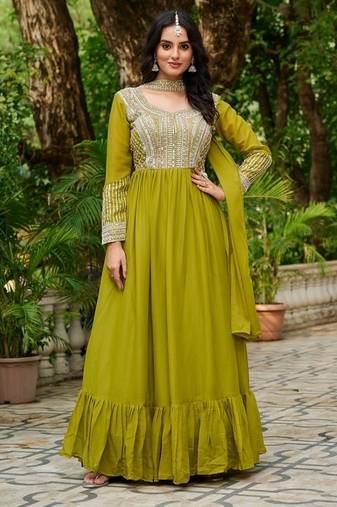 Perrot star georgette with embroidery beads sequins-work gown with dupatta