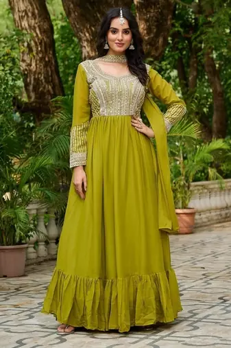 Perrot star georgette with embroidery beads sequins-work gown with dupatta