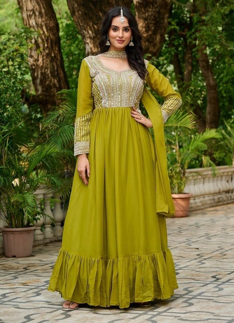 Perrot star georgette with embroidery beads sequins-work gown with dupatta