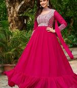 Ranipink star georgette with embroidery beads sequins-work gown with dupatta