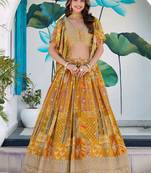 yellow zari embroidered chinon lehenga choli with dupatta