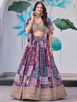 purple chinon zari work lehenga set choli with dupatta with dupatta 1
