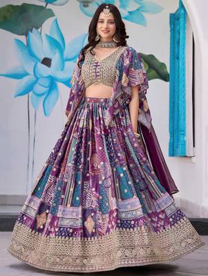 purple chinon zari work lehenga set choli with dupatta with dupatta 2