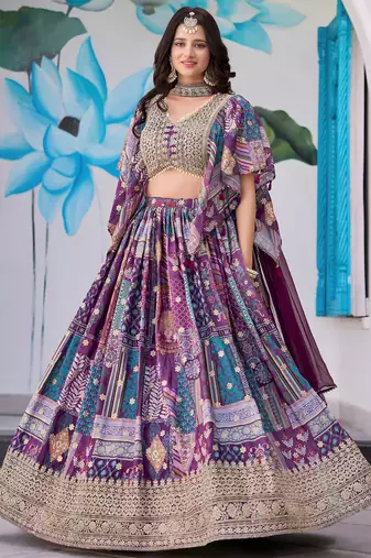 purple chinon zari work lehenga set choli with dupatta with dupatta