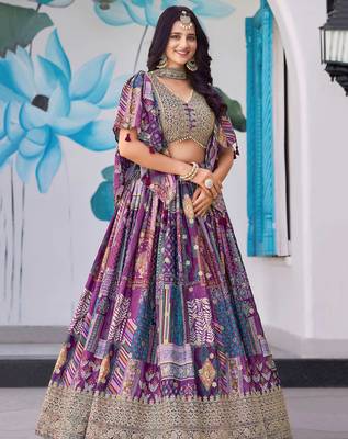 purple chinon zari work lehenga set choli with dupatta with dupatta 3