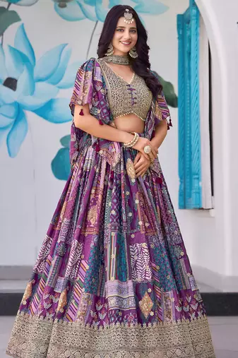 purple chinon zari work lehenga set choli with dupatta with dupatta