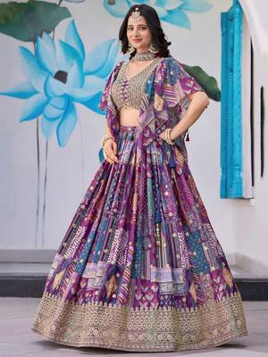 purple chinon zari work lehenga set choli with dupatta with dupatta 4