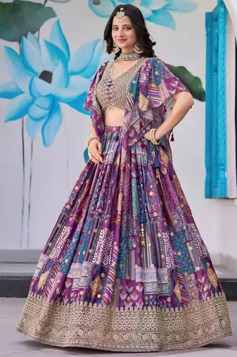 purple chinon zari work lehenga set choli with dupatta with dupatta