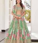 pista green chinon dori embroidered lehenga choli