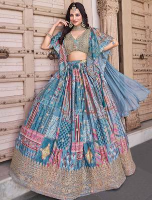 sky blue dori embroidered chinon lehenga set choli with dupatta with dupatta 1