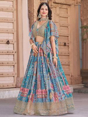 sky blue dori embroidered chinon lehenga set choli with dupatta with dupatta 3