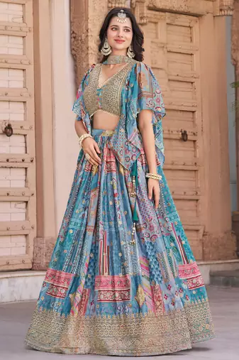 sky blue dori embroidered chinon lehenga set choli with dupatta with dupatta