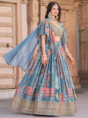 sky blue dori embroidered chinon lehenga set choli with dupatta with dupatta 4