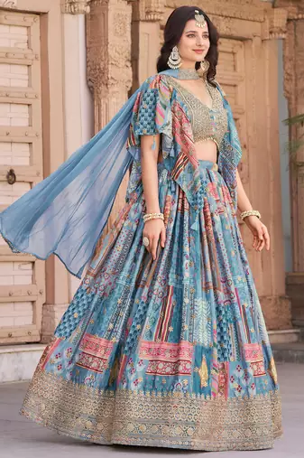 sky blue dori embroidered chinon lehenga set choli with dupatta with dupatta