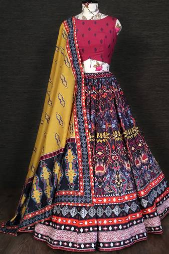 multi-color silk digital printed lehenga choli