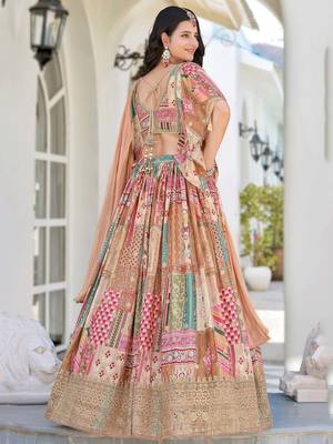 beige chinon silk zari embroidered lehenga set choli with dupatta 4