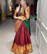 maroon cotton zari weaving lehenga set choli with dupatta with dupatta