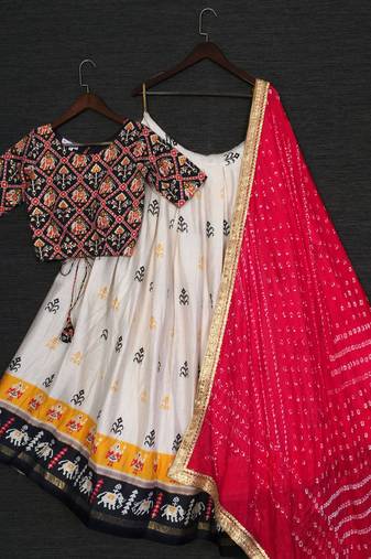 white cotton patola printed navratri wear lehenga choli