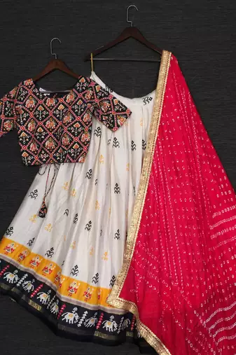 white cotton patola printed navratri wear lehenga choli
