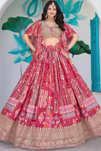 pink chinon thread embroidered wedding wear lehenga choli