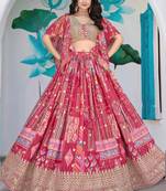pink chinon thread embroidered wedding wear lehenga choli