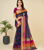 navy blue woven semi cotton saree