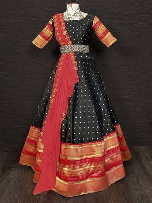 black jacquard zari weaving lehenga set choli with dupatta with dupatta 1