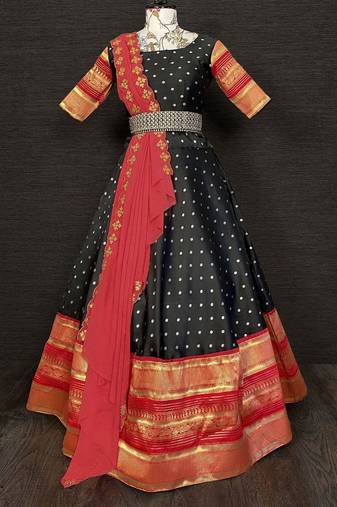 black jacquard zari weaving lehenga choli with dupatta