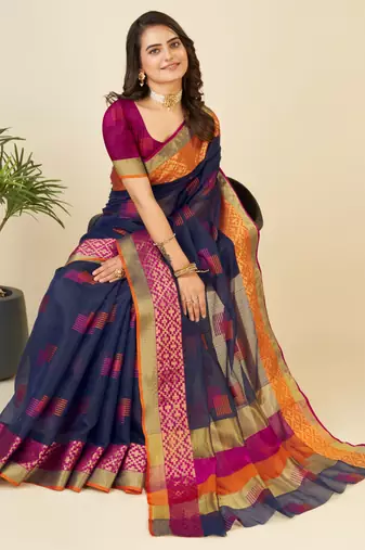 navy blue woven semi cotton saree
