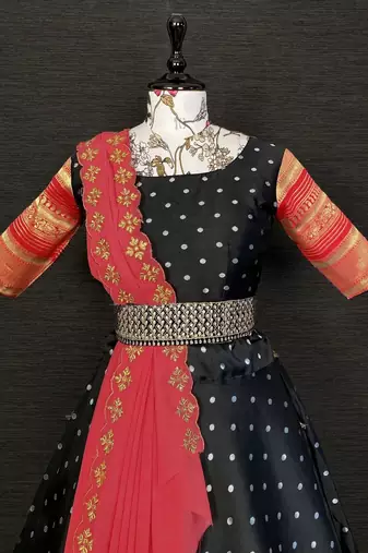 black jacquard zari weaving lehenga set choli with dupatta with dupatta