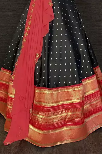 black jacquard zari weaving lehenga set choli with dupatta with dupatta