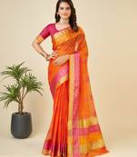 orange woven semi cotton saree