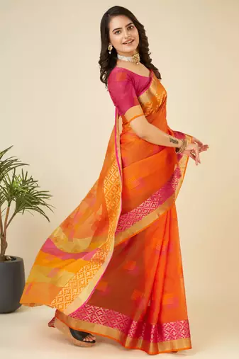 orange woven semi cotton saree