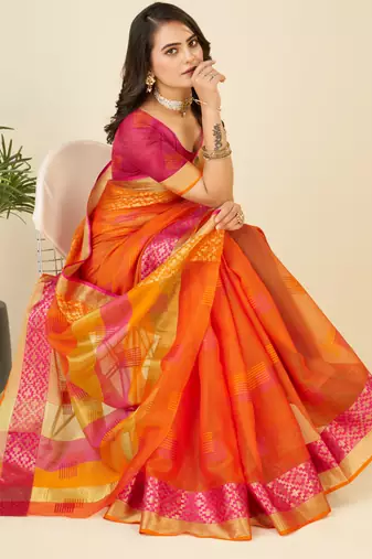 orange woven semi cotton saree