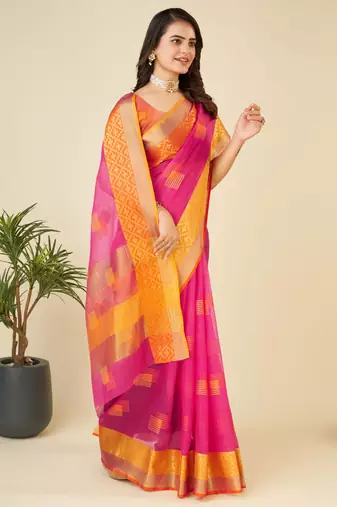 pink woven semi cotton saree