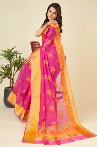 pink woven semi cotton saree