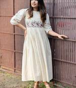 Off-white floral embroidered long kurti