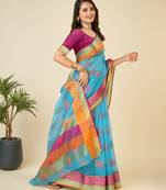 sky blue woven semi cotton saree