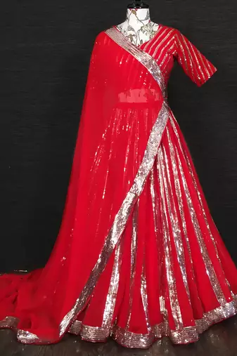red georgette sequins party wear lehenga choli