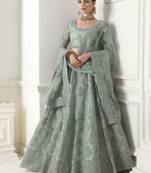 mint green net beads embroidered lehenga choli with dupatta