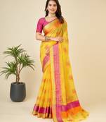 yellow woven semi cotton saree
