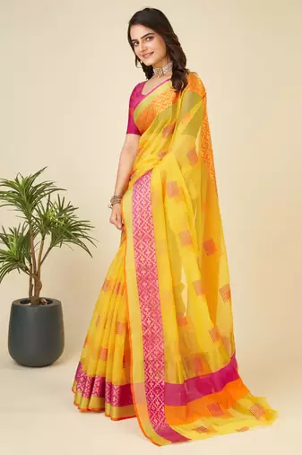 yellow woven semi cotton saree
