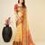 beige silk blend contrast zari border saree with matching blouse