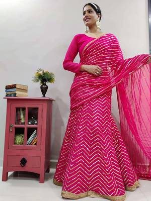rani pink georgette sequins work party lehenga saree 1