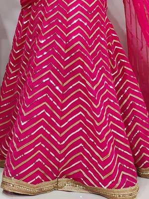 rani pink georgette sequins work party lehenga saree 3