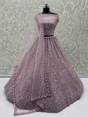 pink net sequins lehenga set choli with dupatta with dupatta 1