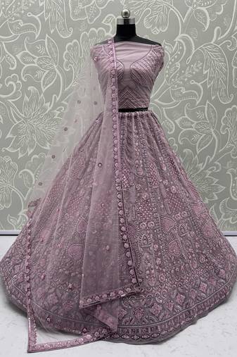 pink net sequins bridesmaid lehenga choli with dupatta